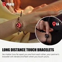 Totwoo Long Distance Touch Bracelets For Couples, Vibration & Light Up For Love Couples Bracelets | Long Distance Relationship Gifts For Girlfriend Bluetooth Pairing Jewelry - 米蘭繩/黑&玫瑰金 - 查看 2