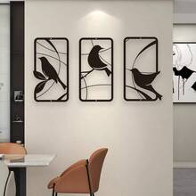 3 Pájaros En Ramas Decoración De Arte De Pared Para El Hogar, Decoración De Metal De Hierro Para Colgar En La Pared De Fondo De La Sala De Estar - Negro - Ver 7
