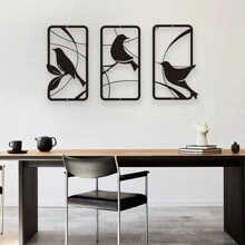 3 Pájaros En Ramas Decoración De Arte De Pared Para El Hogar, Decoración De Metal De Hierro Para Colgar En La Pared De Fondo De La Sala De Estar - Negro - Ver 3