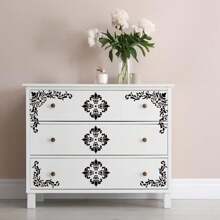 6 Peças Estênceis de Canto para Pintura, Estêncil de Borda Damasco Vintage, Modelo de Estêncil Reutilizável de Cantos Damasco para Móveis, Madeira, Tela, Papel, Tecido, Chão, DIY, Arte e Artesanato, Estênceis de Flores Silvestres para Pintura, Modelo de Estêncil de Flor, Estênceis de Parede Reutilizáveis, De Volta às Aulas, Suprimentos Escolares