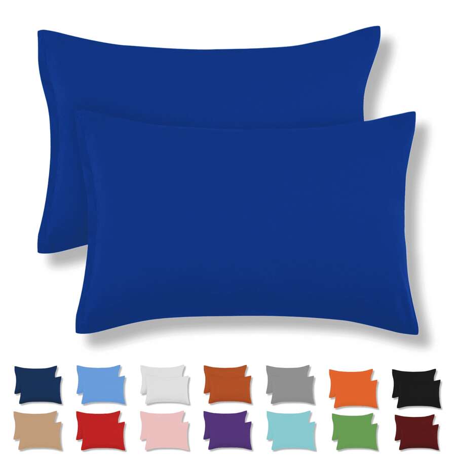 2 Standard Cotton Pillowcases Various Colors - Blue King - View 1