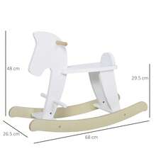 Cavallo a Dondolo per Bambini 1-3 Anni, Design Classico in Legno con Maniglie e Poggiapiedi, 68x26.5x48cm, Bianco - Bianco - Visualizzare 4
