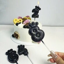 1根6cm大型漸變金點皇冠和數字蠟燭,採用凹凸字體設計,適用於生日、紀念日和婚禮派對裝飾 - 黑色 - 查看 1