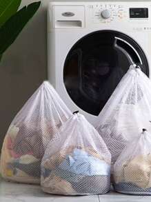1 Túi Giặt Di Động Đa Năng Có Dây Rút Để Bảo Quản Và Bảo Vệ Quần Áo, Thích Hợp Cho Nhiều Kích Cỡ Quần Áo - trắng - Xem 3