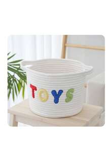 1pc White Cotton Rope Woven Storage Basket, Desktop Organizer Bin For Cosmetics, Clothes, Bedding, Nursery, Diapers, Suitable For Daily Use - White - View 1