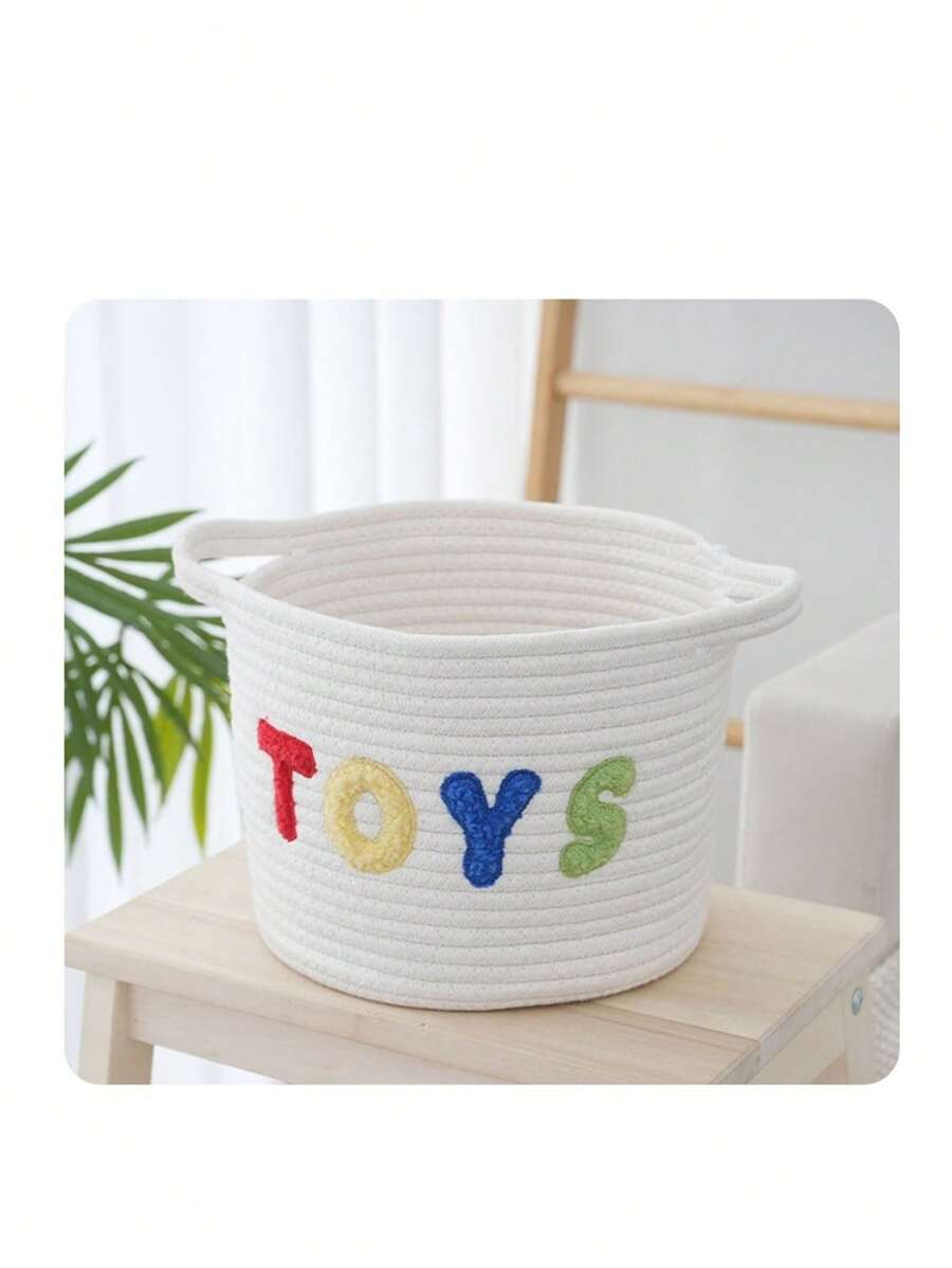 1pc White Cotton Rope Woven Storage Basket, Desktop Organizer Bin For Cosmetics, Clothes, Bedding, Nursery, Diapers, Suitable For Daily Use - White - View 1