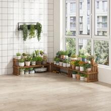 One Brown/Apricot DIY Bamboo Desktop Balcony Flower Stand Pot Holder - Brown - View 3