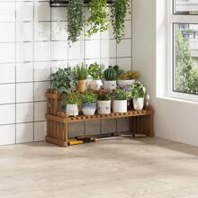 One Brown/Apricot DIY Bamboo Desktop Balcony Flower Stand Pot Holder - Brown - View 8