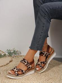 女士厚底坡跟休闲系带凉鞋，带编织绳鞋底、带扣闭合、多功能踝带 - 彩色 - 查看 4