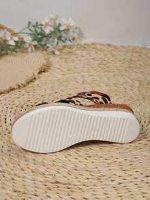 女士厚底坡跟休闲系带凉鞋，带编织绳鞋底、带扣闭合、多功能踝带 - 彩色 - 查看 5