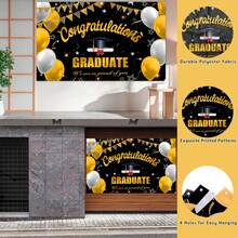Graduation Decorations Class Of 2024, Black And Gold Graduation Decorations, 2024 Graduation Party Decorations With Graduation Backdrop Banner Starburst Balloons Tablecloths For Nurse College - Gold - View 4