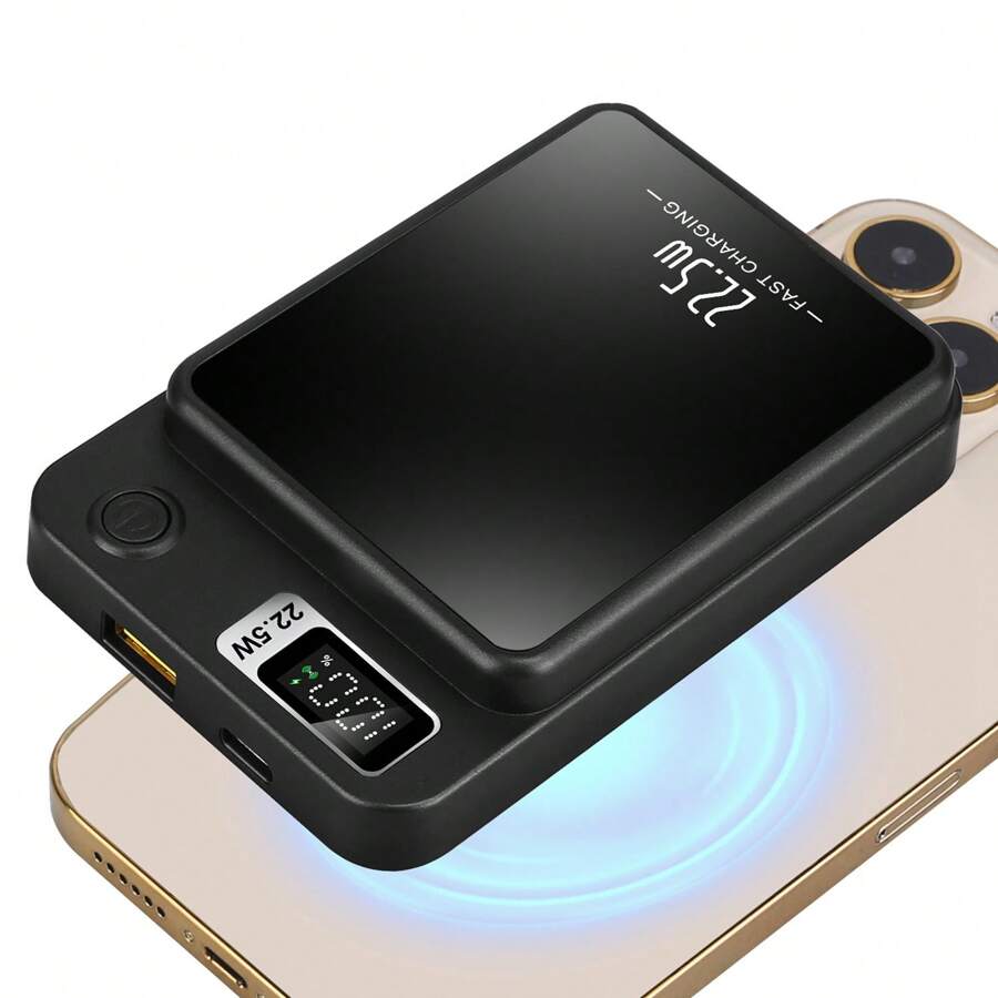 1Pc 2 In 1 Magnetic Wireless Power Bank 10000mAh PD20W Fast Charger MagSafe Wireless Power Bank Fit For IOS Phones IOS Phone 14 Series And More For Summer Beach Travel Camping Hiking - Black - View 1