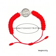 2 Stücke/satz Antik Versilberte San Benito Armbänder Mit Großer Medaille, Handgefertigt In Rot, Schwarz Und Blau Geflochtenem Schutzarmband, Einstellbare Größe 0,95 Zoll, Saint Benedict Medaille Armband Benediktiner Serenity Blessing Friendship Armband Geschenk Für Frauen Und Männer
