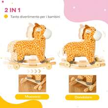 Cavallo a Dondolo per Bambini a Giraffa con Ruote e Suoni, Gioco Cavalcabile per Bambini 3-6 Anni in Peluche e Legno, 63x38x63cm, Giallo - Giallo - Visualizzare 7