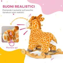 Cavallo a Dondolo per Bambini a Giraffa con Ruote e Suoni, Gioco Cavalcabile per Bambini 3-6 Anni in Peluche e Legno, 63x38x63cm, Giallo - Giallo - Visualizzare 6