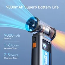 JISULIFE Portable Handheld Turbo Fan, 100 Speeds Adjustable Mini Personal Fan, 9000mAh USB Rechargeable Fan Battery Operated, LED Display, Metal Shell With Accessories Gifts For Men Women Travel - 深灰色 - 查看 3