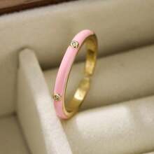 1pc Copper Plated 18k Gold Simple & Fashionable Open Diamond Encrusted Ring For Women, Adjustable