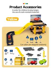 17 件停车场玩具套装 + 压铸汽车，带轨道的多层停车场，DIY 组装组合玩具套装，男孩互动亲子礼物，节日/生日