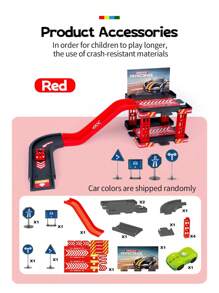 17 件停车场玩具套装 + 压铸汽车，带轨道的多层停车场，DIY 组装组合玩具套装，男孩互动亲子礼物，节日/生日