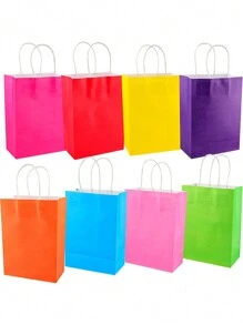 8pcs Mixed Color Gift Bag, Modern Paper Gift Wrapping Bag For Party
