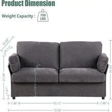 70" Chenille Loveseat Sofa, Modern Chenille Upholstered Couch With Comfy Armrest Pillows, 2 Seat Deep Sectional Couches For Living Room, Apartment, Small Spaces. - Dark Grey - View 10