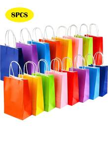 8pcs Mixed Color Gift Bag, Modern Paper Gift Wrapping Bag For Party