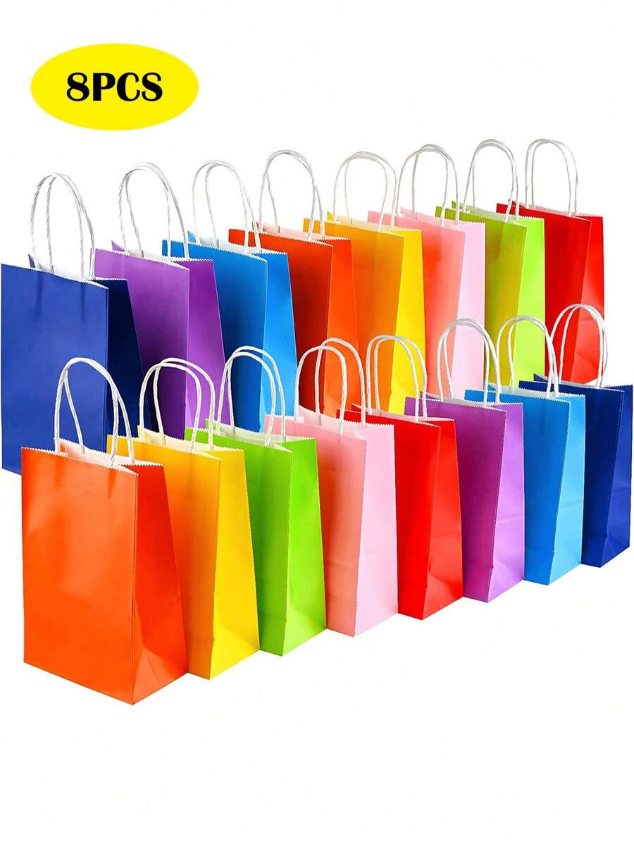 8pcs Mixed Color Gift Bag, Modern Paper Gift Wrapping Bag For Party