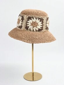 Women's Summer Handmade Woven Flower Hat, Beach Sun Hat, Fashion Patchwork Straw Hat - Flower Straw Hat - View 1