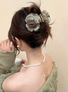 1 kẹp tóc hoa hồng lưới mềm phong cách Mori dành cho phụ nữ, sang trọng & có thể sử dụng làm phụ kiện đội đầu sau lưng hoặc kẹp tóc hoặc phụ kiện kẹp tóc thanh lịch - màu xanh lá - Xem 1