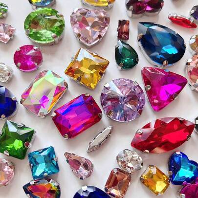 50pcs Colored Rhinestone Sew-On Diy Clothing, Shoes, Hats, Bags Accessories