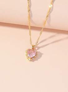 1條鍍金鏈,彩色鑽石心形吊墜,金色頸鏈,女士滑動可調節,/黃/粉/皇家藍/天藍/白/紅/綠 - 彩色 - 查看 11