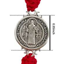 2 Stücke/satz Antik Versilberte San Benito Armbänder Mit Großer Medaille, Handgefertigt In Rot, Schwarz Und Blau Geflochtenem Schutzarmband, Einstellbare Größe 0,95 Zoll, Saint Benedict Medaille Armband Benediktiner Serenity Blessing Friendship Armband Geschenk Für Frauen Und Männer