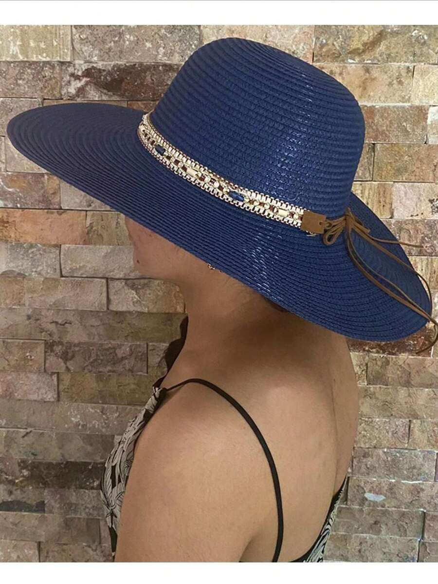 Sombrero ala ancha cubre todo el rostro para dama - Azul - Ver 1