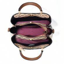 时尚格纹印花托特包，复古风女包，史上最佳母亲节礼物 - 卡其色 - 查看 4