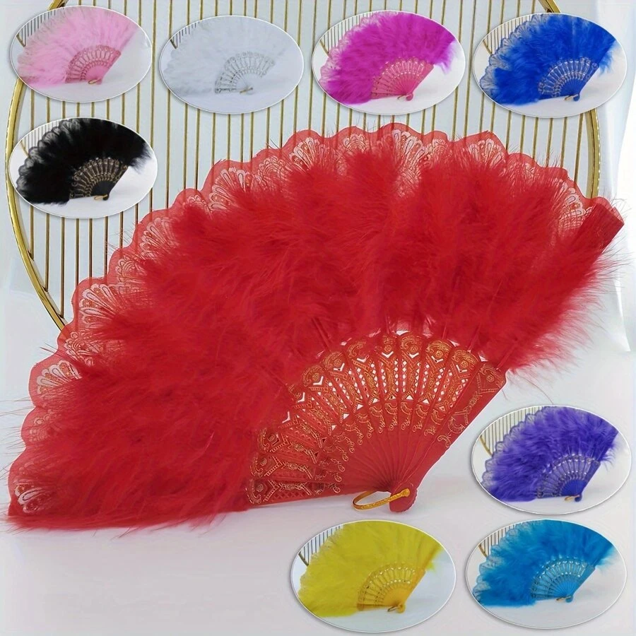 1/3 件风格羽毛扇头带围巾，万圣节礼物，优雅复古折叠女式手扇，适合舞蹈、音乐节、T 台、古典服装配饰