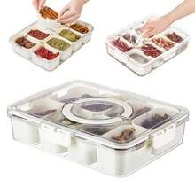 帶蓋和手柄的分格式盤子,8個方形分格零食水果盤,適用於聚會的蔬菜盤糖果點心盤食品儲存清晰收納盤