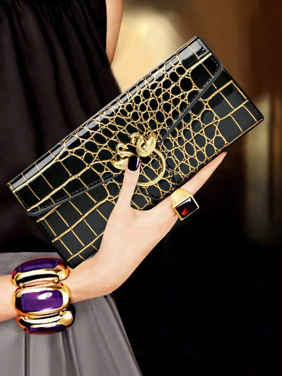 时尚大容量三折花卉图案设计礼物商务休闲女士钱包钱夹长款钱包 - 彩色 - 查看 1