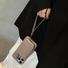 合金皮革钱包式卡套，防震合金皮革钱包式卡包，1个金属链可拆卸挂绳，多功能钱包式手机壳，带卡槽，纯色荔枝纹PU皮革，兼容苹果Galaxy Mate P系列、Nova Edge、Note国际版（非国内版），生日礼物 - 灰色 - 查看 6