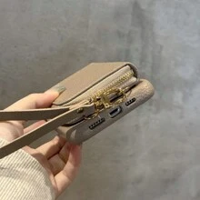 合金皮革钱包式卡套，防震合金皮革钱包式卡包，1个金属链可拆卸挂绳，多功能钱包式手机壳，带卡槽，纯色荔枝纹PU皮革，兼容苹果Galaxy Mate P系列、Nova Edge、Note国际版（非国内版），生日礼物 - 灰色 - 查看 10