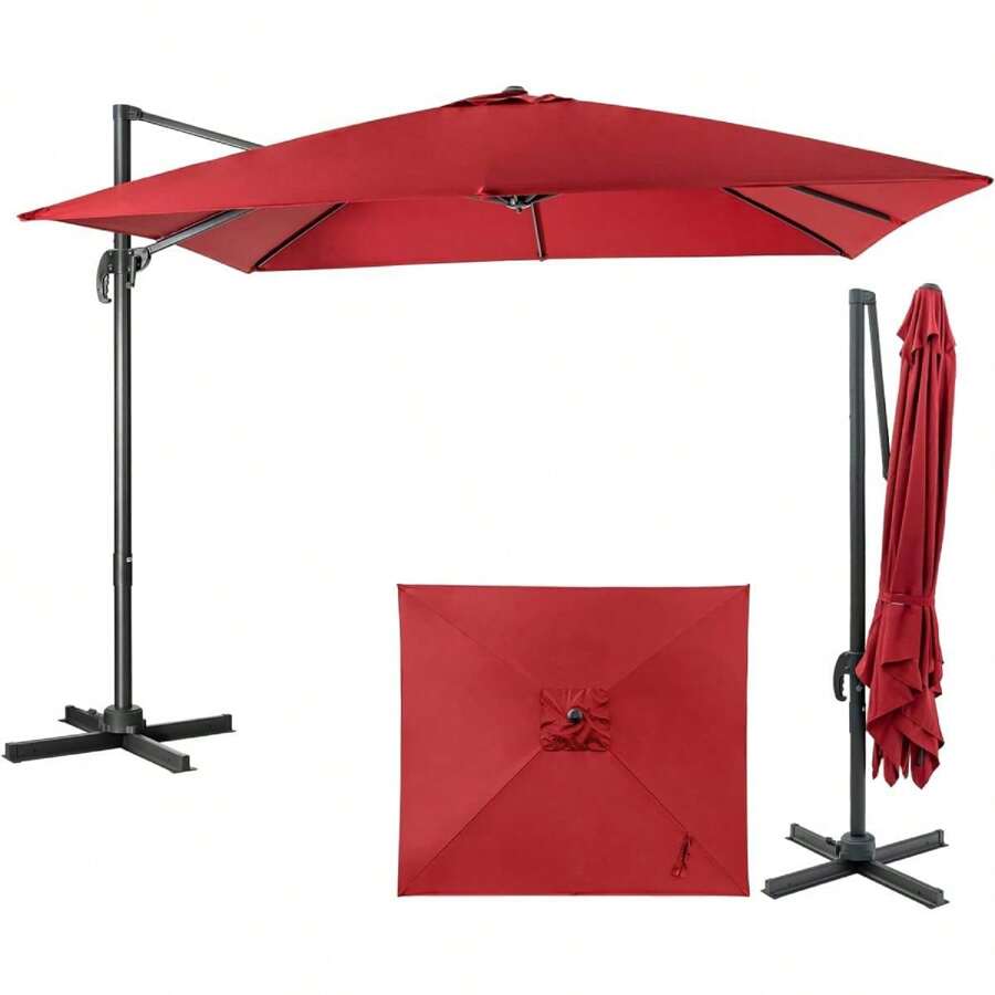 Parasol, 360° Rotatable Cantilever Parasol With 3 Tilt Levels, 8 Ribs & Cross Base, Outdoor Market Umbrella With Ventilation Opening For Garden, Terrace & Pool - Red - View 1
