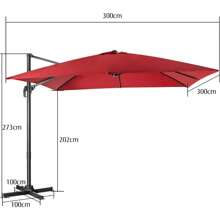 Parasol, 360° Rotatable Cantilever Parasol With 3 Tilt Levels, 8 Ribs & Cross Base, Outdoor Market Umbrella With Ventilation Opening For Garden, Terrace & Pool - Red - View 2
