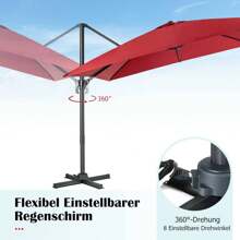 Parasol, 360° Rotatable Cantilever Parasol With 3 Tilt Levels, 8 Ribs & Cross Base, Outdoor Market Umbrella With Ventilation Opening For Garden, Terrace & Pool - Red - View 5