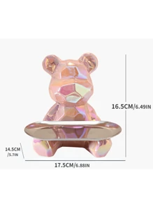 1 Piece Of Abstract Ceramic Electroplated Bear Statue With Tray To Store Ornaments, Keys, Cosmetics Storage Tray, And Piggy Bank Bookshelf Statue Decoration. Best Gifts Birthday Graduation