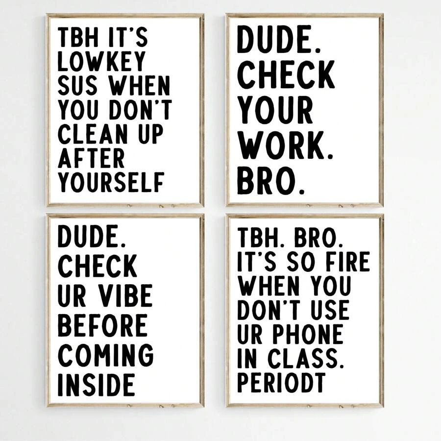 4pcs Math Classroom Decor Bundle Poster, Funny Math Poster Set, Algebra, Geometry, Math Teacher Gift, Classroom Door Sign, Funny Middle School Wall Art, English Class Poster, Male Teacher Desk Decor,Frameless - Apricot - View 1