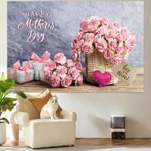 1入組母親節主題裝飾背景布 210*150/150*100/100*75cm,適用於母親節派對裝飾和攝影棚道具,粉紅色花朵&心形&禮物圖案 - 彩色 - 查看 2