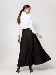 HZ Saia Longa Feminino Com Cinto Em Alfaiataria  Moda Evangélica HZ-SAIA-007 - Preto - Visão 2