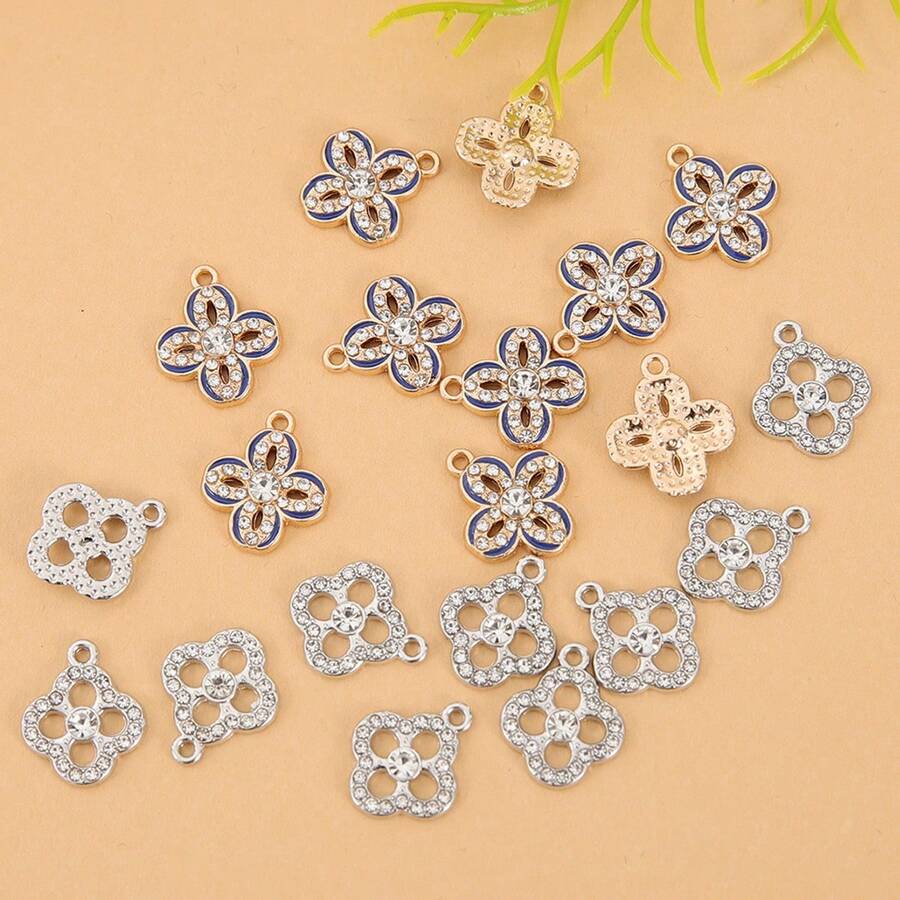 10pcs/Set Fashionable And Cute Cubic Zirconia Clover White Gold Plated Jewelry Set. Suitable For Accessories On Any Clothing - Multicolor - View 1