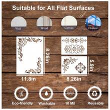 6 Peças Estênceis de Canto para Pintura, Estêncil de Borda Damasco Vintage, Modelo de Estêncil Reutilizável de Cantos Damasco para Móveis, Madeira, Tela, Papel, Tecido, Chão, DIY, Arte e Artesanato, Estênceis de Flores Silvestres para Pintura, Modelo de Estêncil de Flor, Estênceis de Parede Reutilizáveis, De Volta às Aulas, Suprimentos Escolares