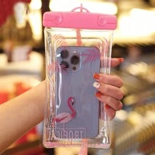 1 件装流沙气囊防水手机袋卡通可爱防水外壳密封触摸屏潜水保护套基础款游泳包游泳者热带海岸氛围沙滩包适合游泳夏季岛屿度假海滩配件适合女孩男孩男士女士 - 粉色 - 查看 5