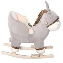 Dondolo Giocattolo a Forma di Asino per Bambini 18-36 in Legno di Pioppo e Peluche Grigio, Suoni Realistici - Grigio - Visualizzare 3